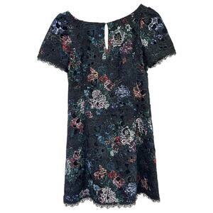 $495 Marchesa Notte Women's Black Floral Cutout Lace Overlay Shift Dress Size 8
